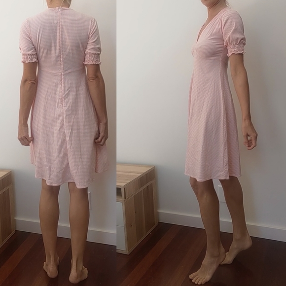 B.Yellowtail Spring pink gingham indigenous designer puff sleeve dress xs - Picture 4 of 7